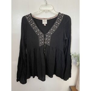 Pink Rose XS Black V Neck Bell Sleeve Blouse EUC LKN